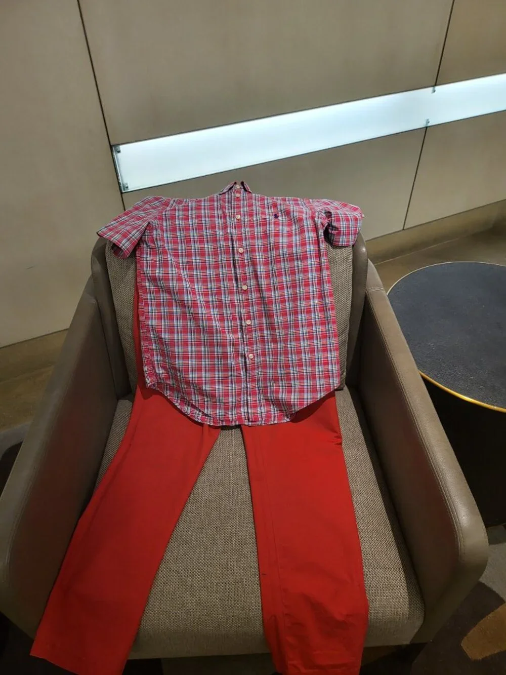 Ralph Lauren red dress pants and plaid top top